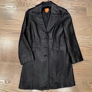 Elegant Black Leather Women's Coat